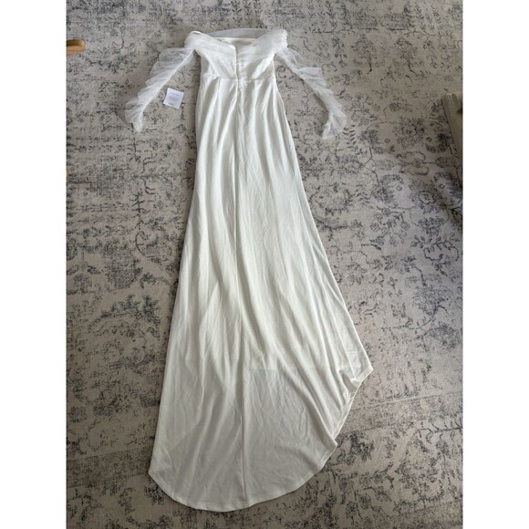 Lulus Beautifully Beloved White Mesh Off-the-Shoulder Maxi Dress Size Small - Picture 4 of 9